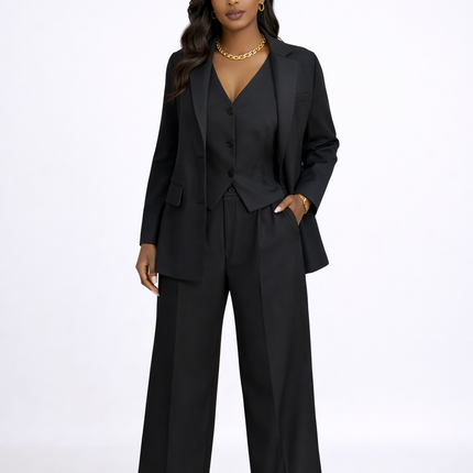 Conjunto 3 Peças Preto - Blazer, Colete e Calças