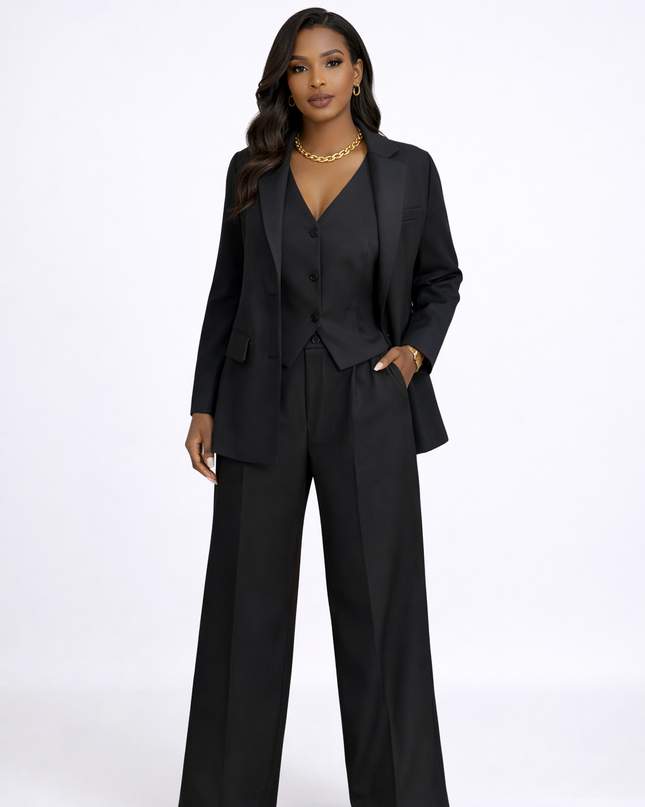 Conjunto 3 Peças Preto - Blazer, Colete e Calças