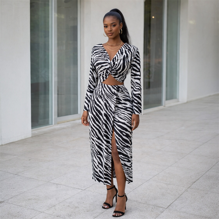 Conjunto de saia com estampa de zebra - Preto/Branco