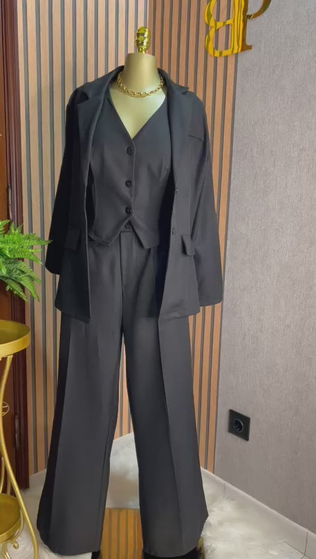 Conjunto 3 Peças Preto - Blazer, Colete e Calças