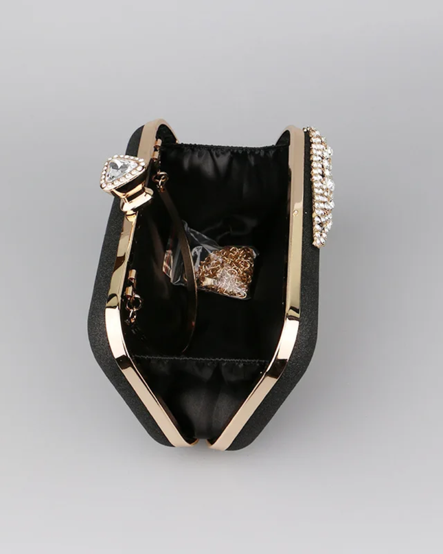 Pochete Elegante com Cristais Brilhantes - Fecho Metal Dourado - Eventos e Casamentos