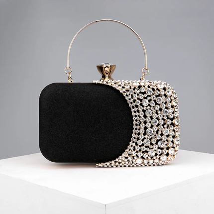 Pochete Elegante com Cristais Brilhantes - Fecho Metal Dourado - Eventos e Casamentos
