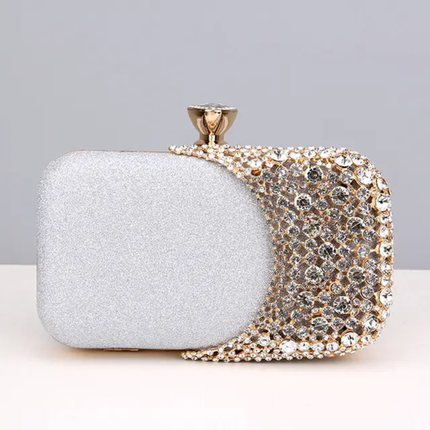 Pochete Elegante com Cristais Brilhantes - Fecho Metal Dourado - Eventos e Casamentos