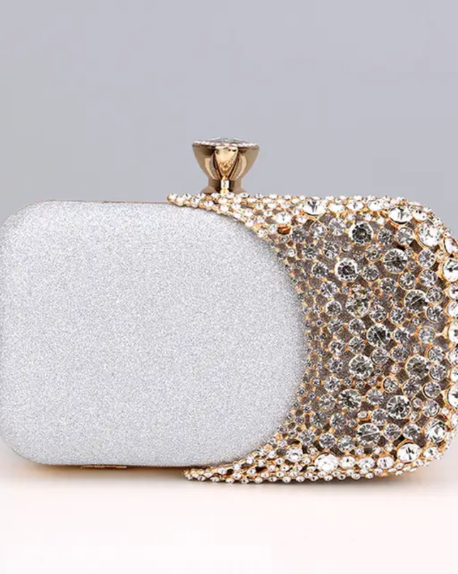 Pochete Elegante com Cristais Brilhantes - Fecho Metal Dourado - Eventos e Casamentos
