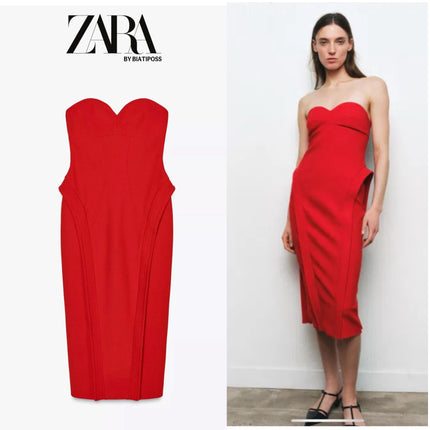 𝐙𝐀𝐑𝐀 - Vestido midi com decote coração