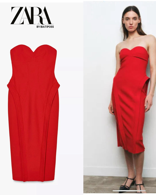 𝐙𝐀𝐑𝐀 - Vestido midi com decote coração