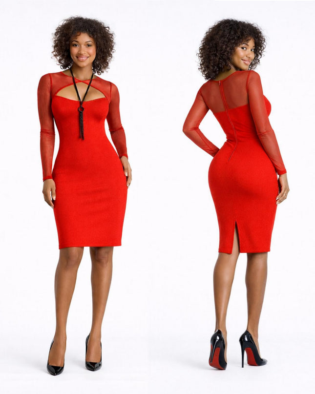 Vestido Vermelho de malha vazada Bandage